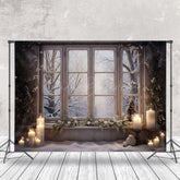 Lofaris Sand Boden Kerze Schneebedeckt Fenster Weihnachten Hintergrund